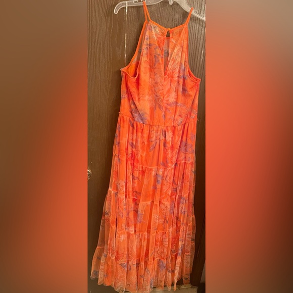 Candalite Womens Orange Multicolor Mesh Sleeveless Long Flowy Maxi Dress 2X - Picture 7 of 11